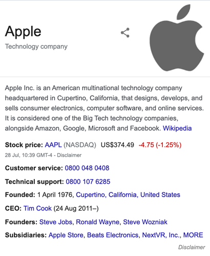 organisation schema example - apple